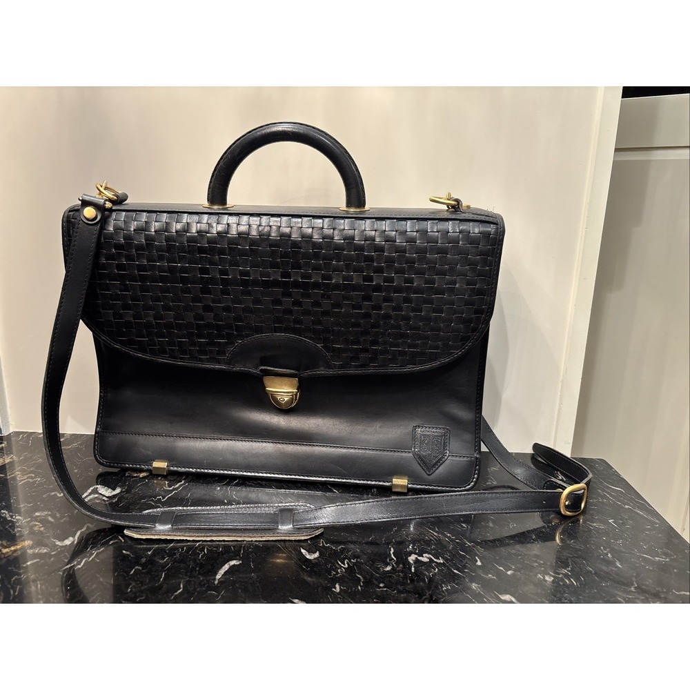 Vintage Hartmann Lombardo Black Woven Leather Gentlemen's Briefcase Bag